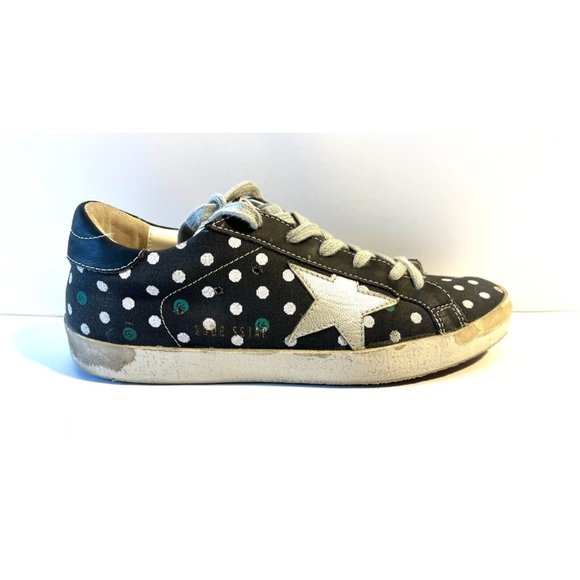 Golden Goose "Superstar" Navy Polka Dot Lace-Up Sneakers, Size 8 (US) 38 (IT)